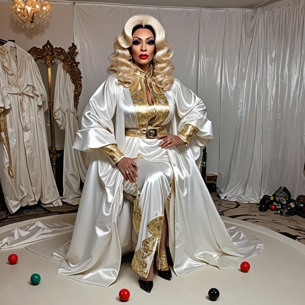 Extravagant Drag Queen Plays Snooker in Satin Wonderland