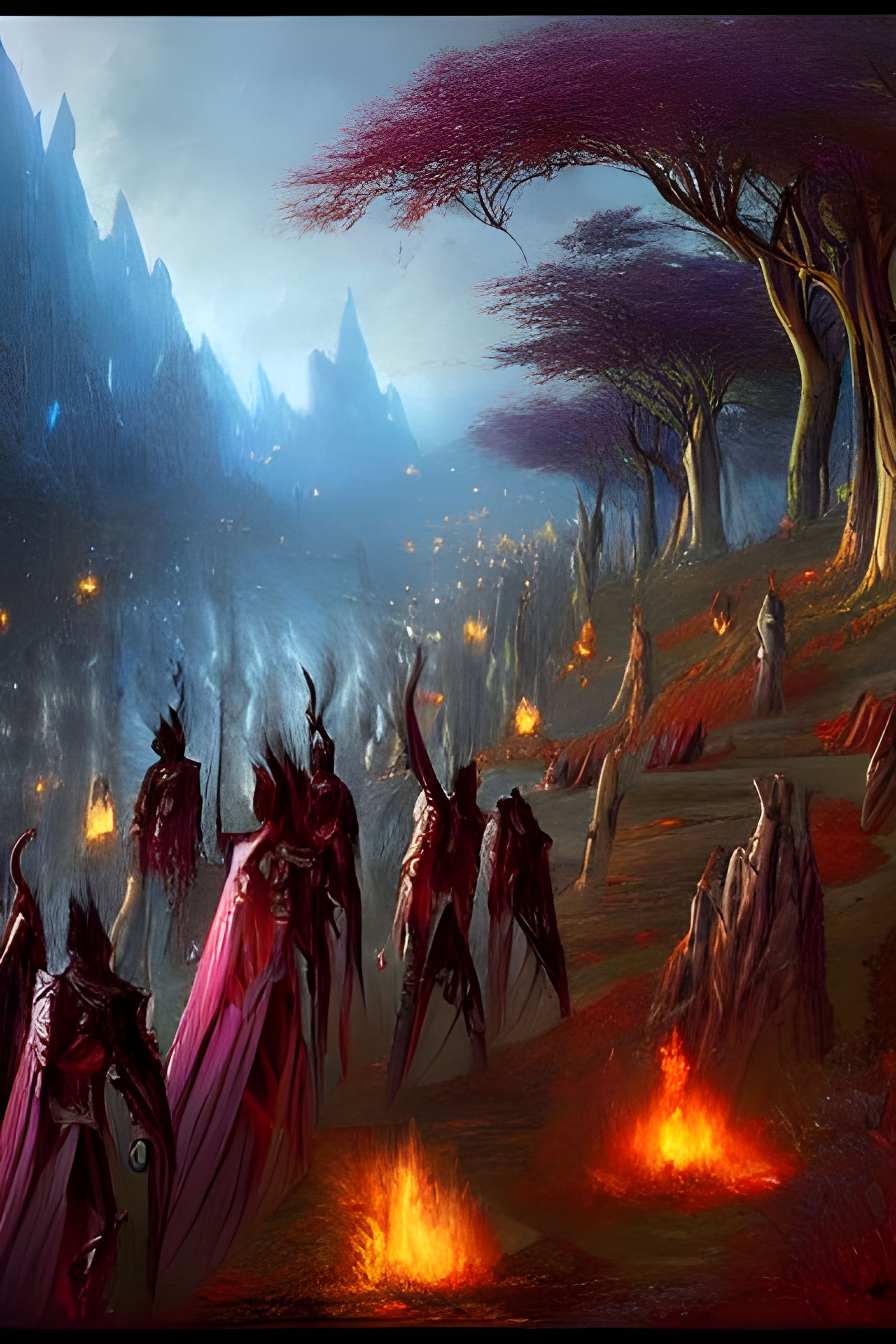 Dark Elf Army in Elven Realm: Digital Art