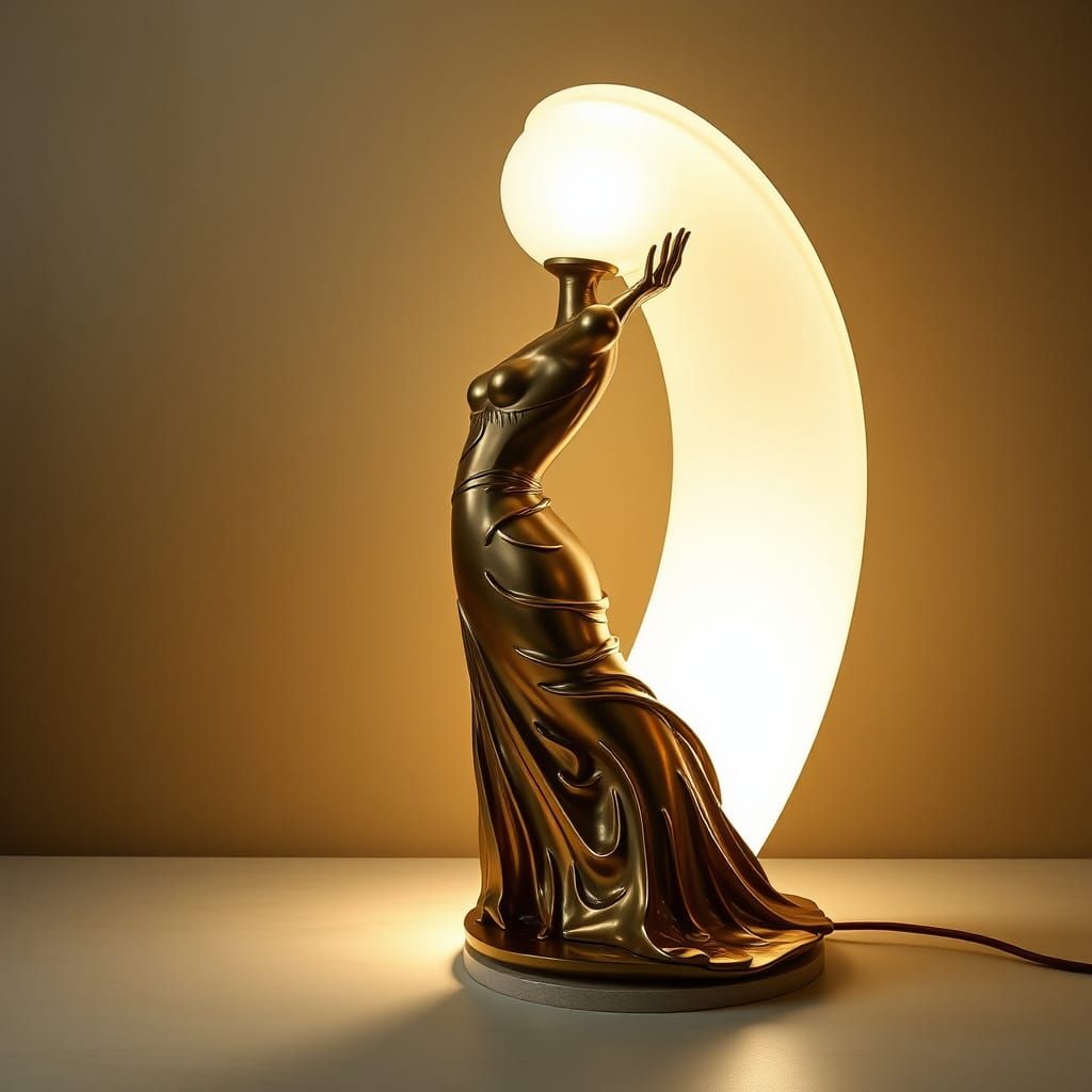Bronze Woman Sculpture Table Lamp in Surrealist Style