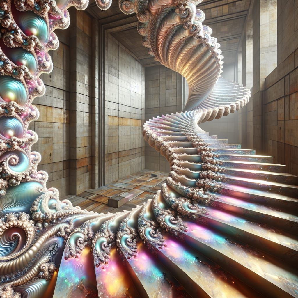 Iridescent Fractal Staircase with Abstract Architecture