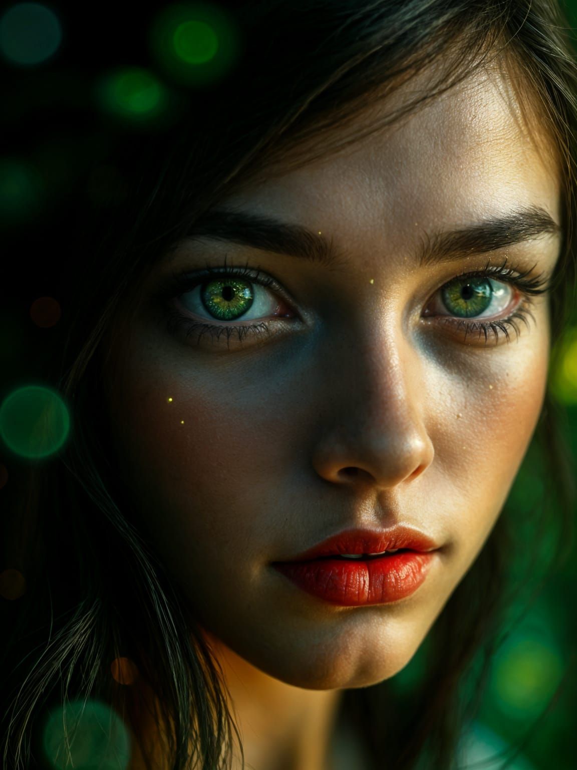 Surreal Green Goddess with Radiant Emerald Eyes