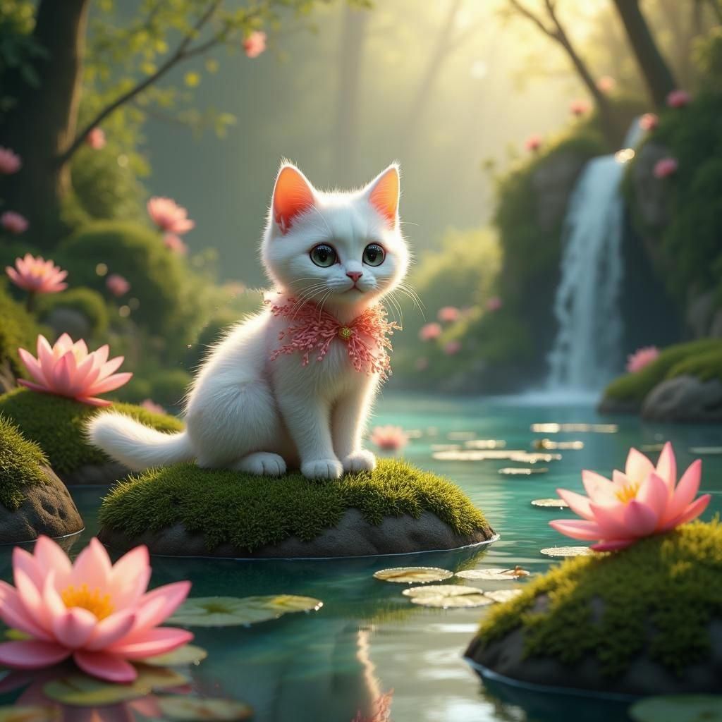 cute cat with waterfall