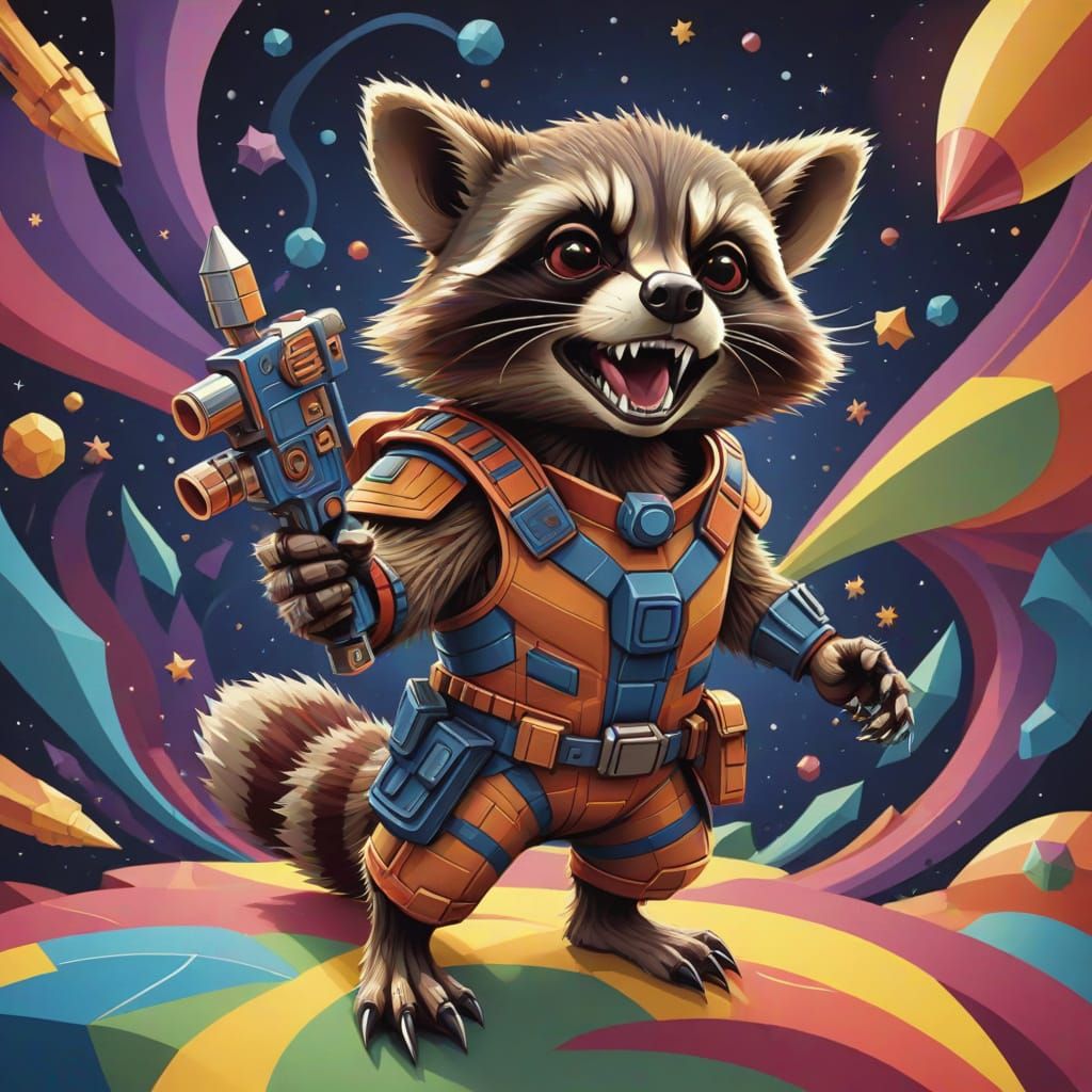 Rocket Raccoon in Abstract Vector Fractal Style