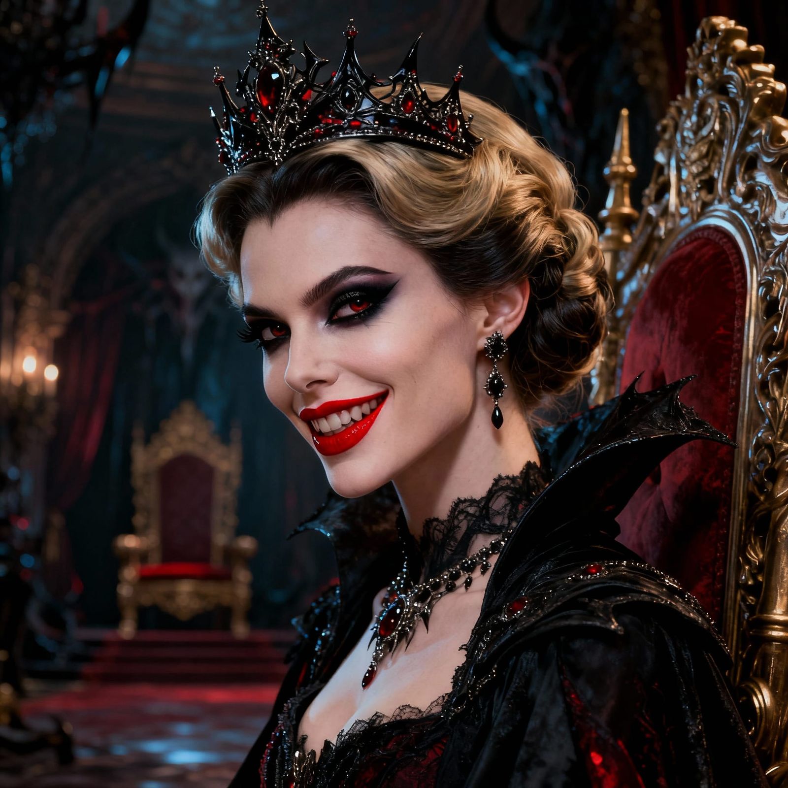 Evil Queen's Dark Portrait with Red Lipstick and Tiara