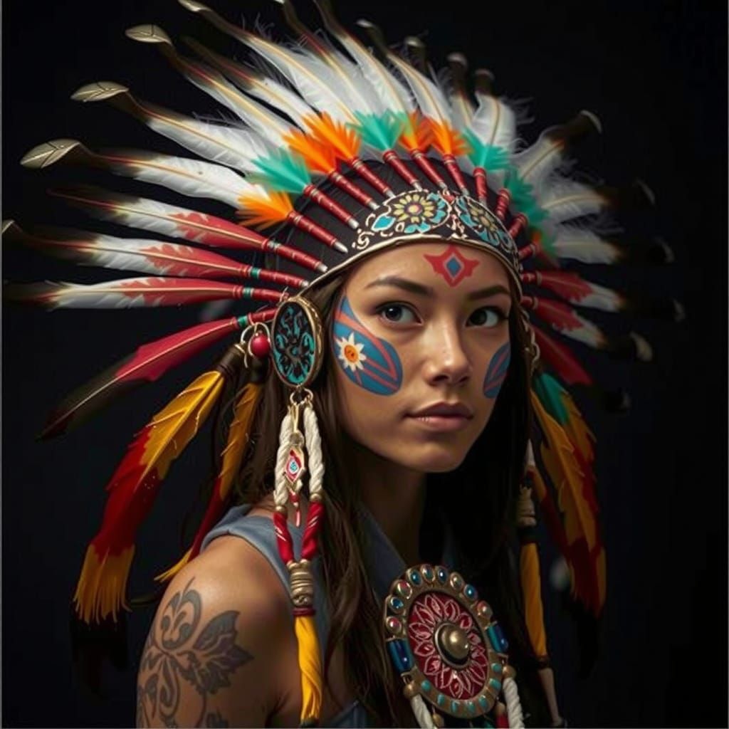 Apache Warrior by Hidden Waterfall in Bioluminescent Forest