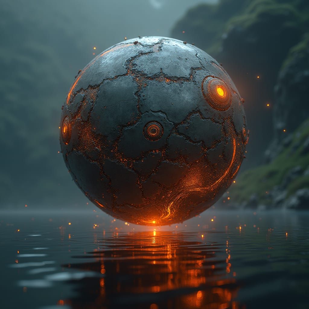 Mystical Metallic Sphere in Futuristic Void