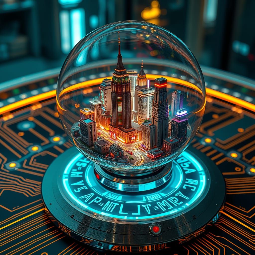 Surreal Glass Orb Contains Miniature Cyberpunk Cityscape
