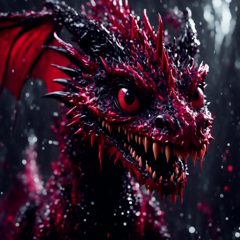 Dripping Crimson Dragon Portrait in Pixar Style
