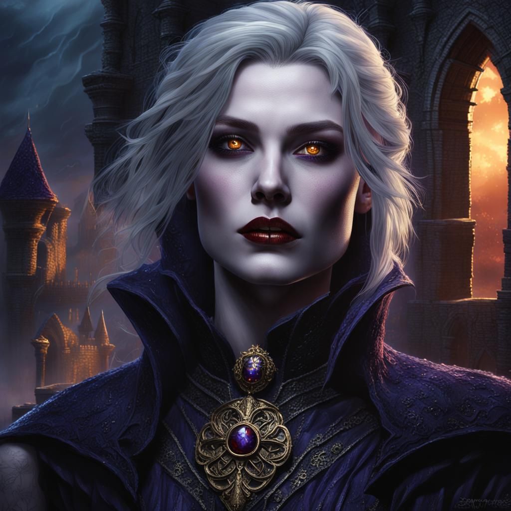 Female Vampire Portrait in Dark Castle Ruins