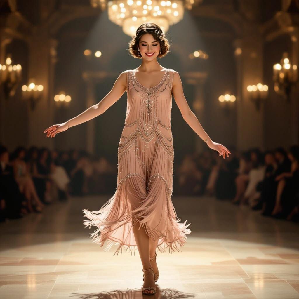 1920s Flapper Dancer in Blush Pink Dress