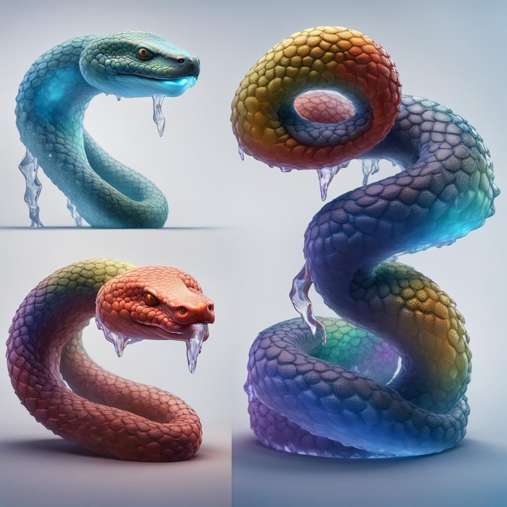 Rainbow Boa Snake Ice Sculpture in Detailed Digital Art