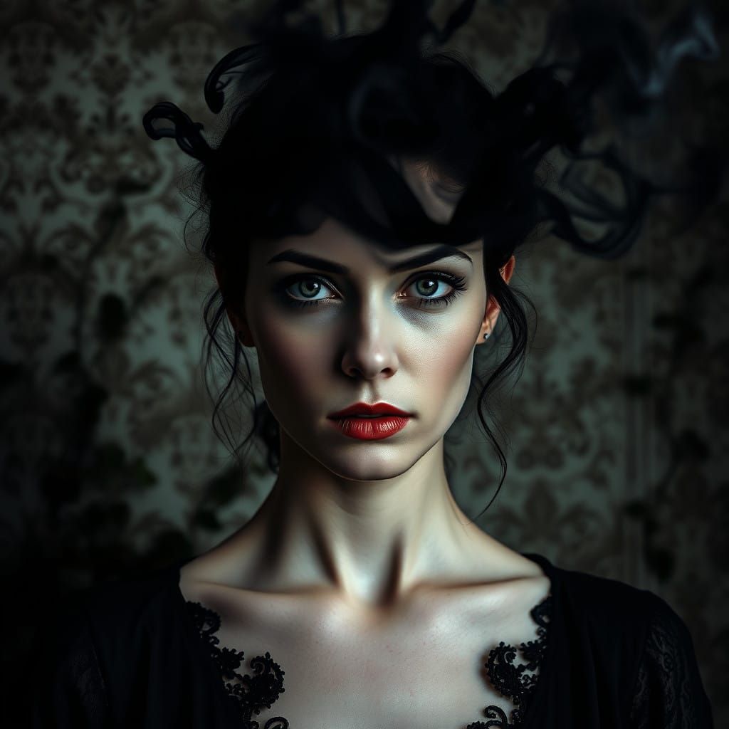 Woman in Smoky Victorian Ruins