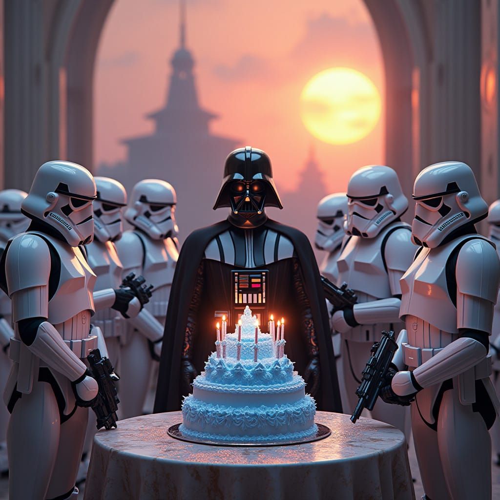 Darth Vader Celebrates with Stormtroopers Amidst a Fantastic...