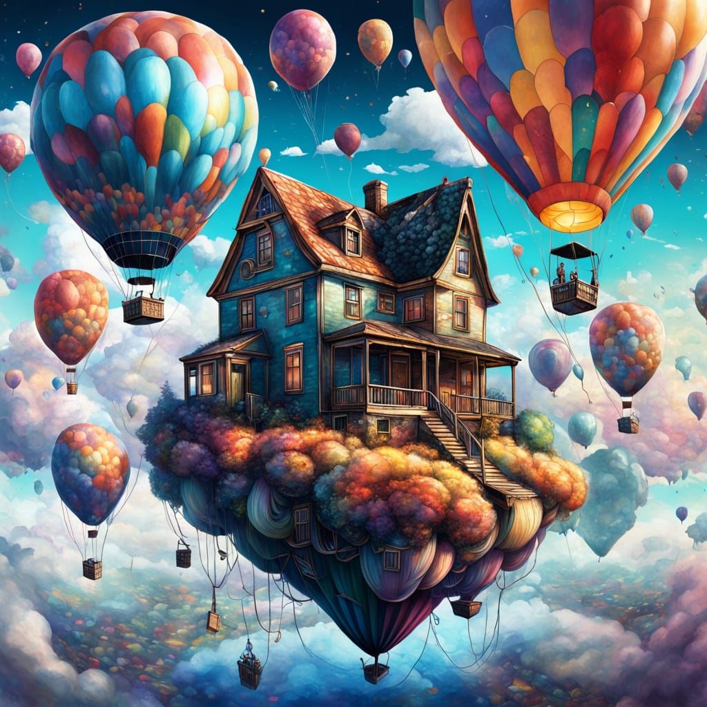 House Carried by Balloons: Cosmic Landscape