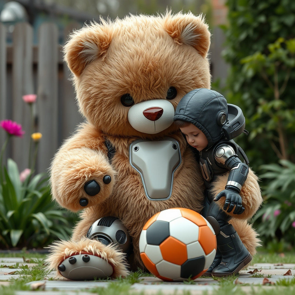 Futuristic Robotic Teddy Bear with Boy