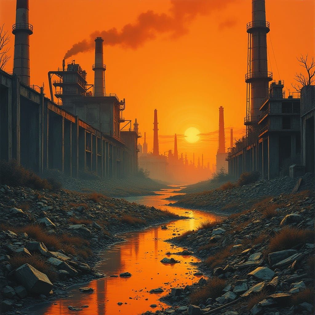 Cyberpunk Wasteland in a Toxic Orange Haze