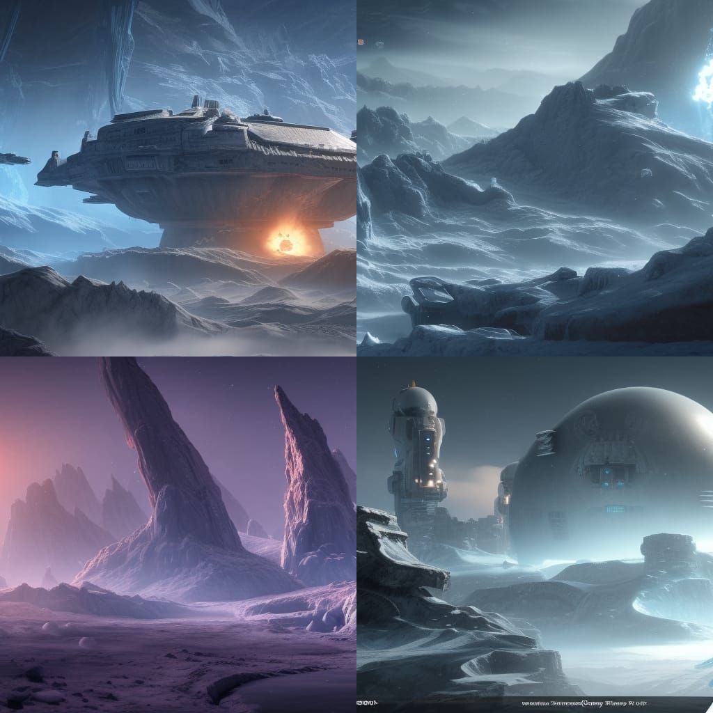 Icy Planet Military Outpost in Detailed Matte Painting