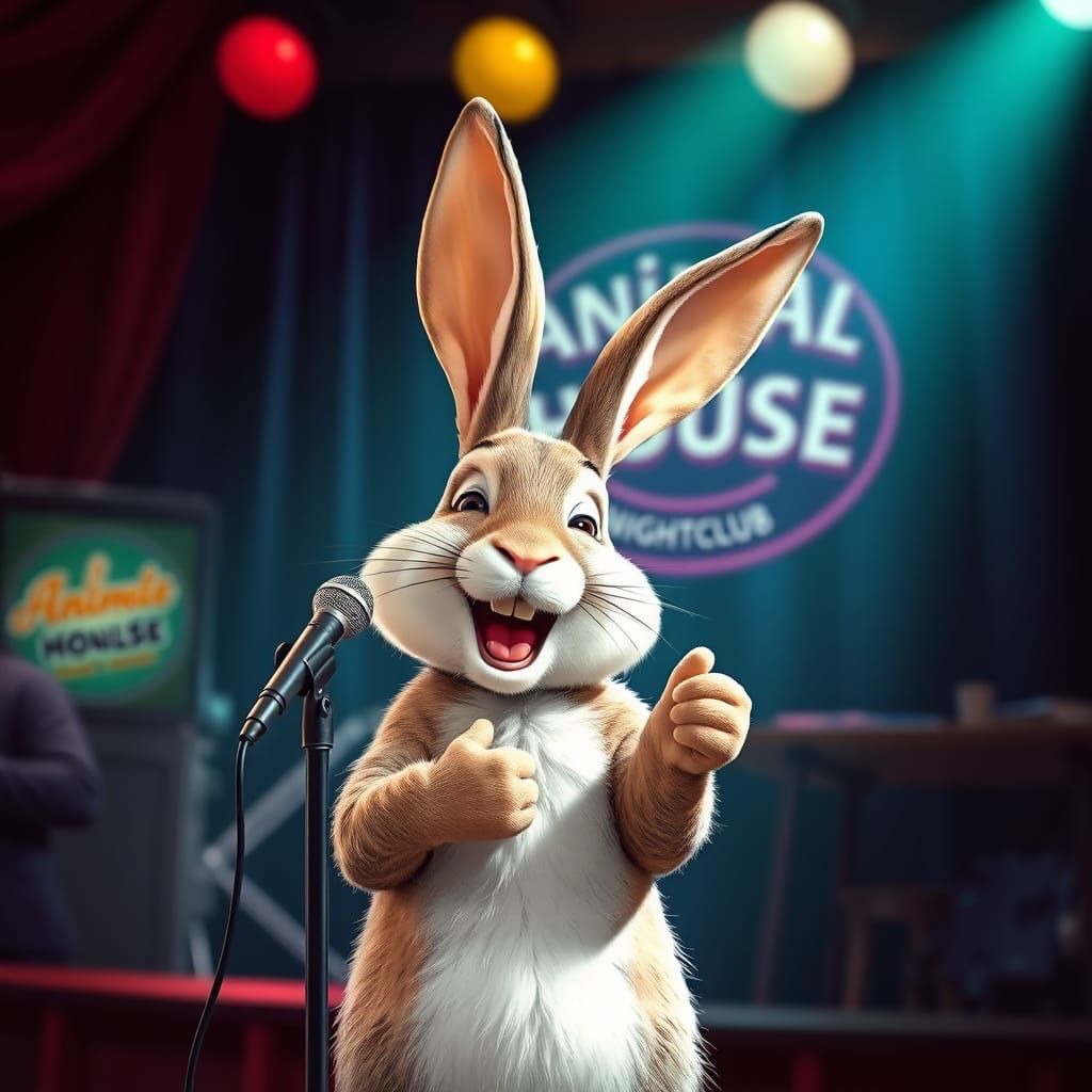 Laughing Bunny Stand-Up Comedian at Nightclub