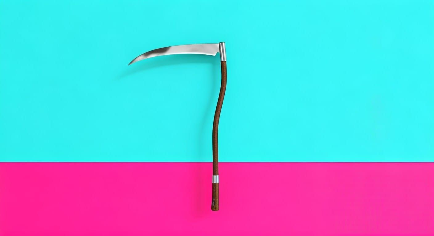 Gleaming Scythe on Turquoise Wall in Pop Art Style