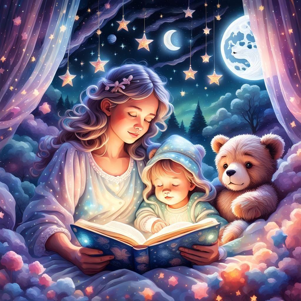 Magical Bedtime Story: Holographic Astral Illustration