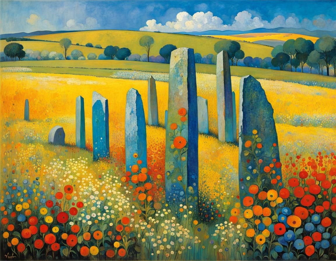 Wildflower Field Monoliths in Cubist Impasto Style