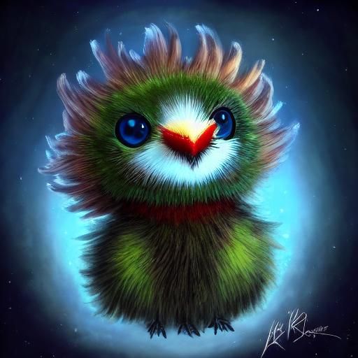 Gothic Punk Baby Bird with Blue Mohawk Feathers