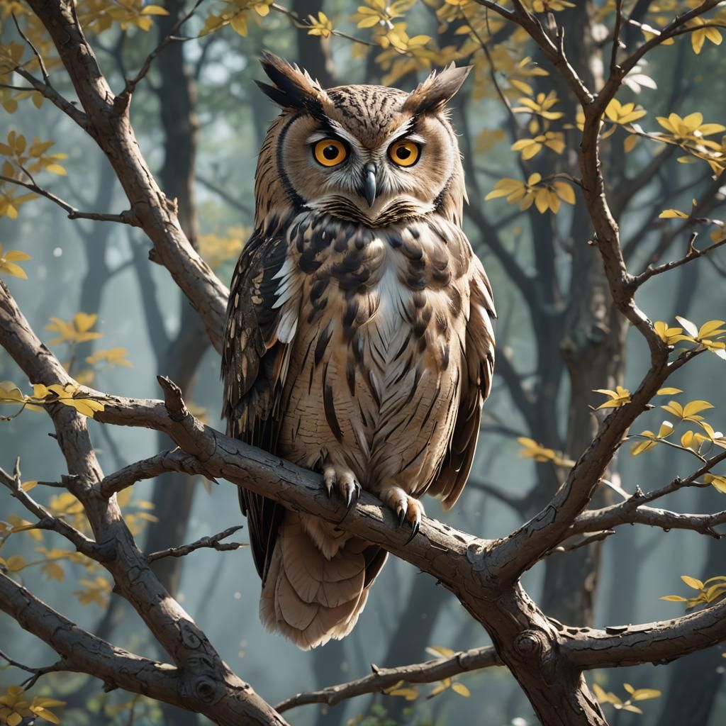 Detailed Anime Owl on Branch in 8k Resolution