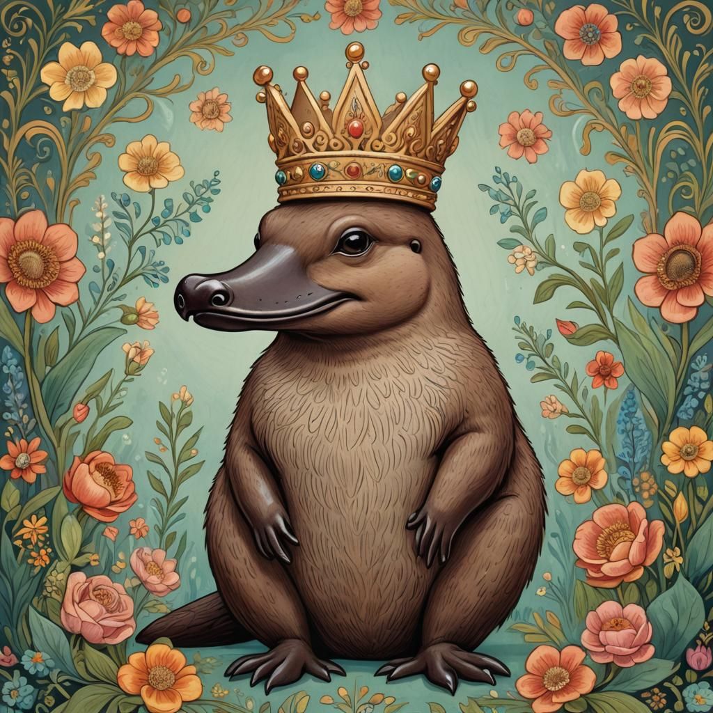Ornate Folk Art Platypus King Illustration