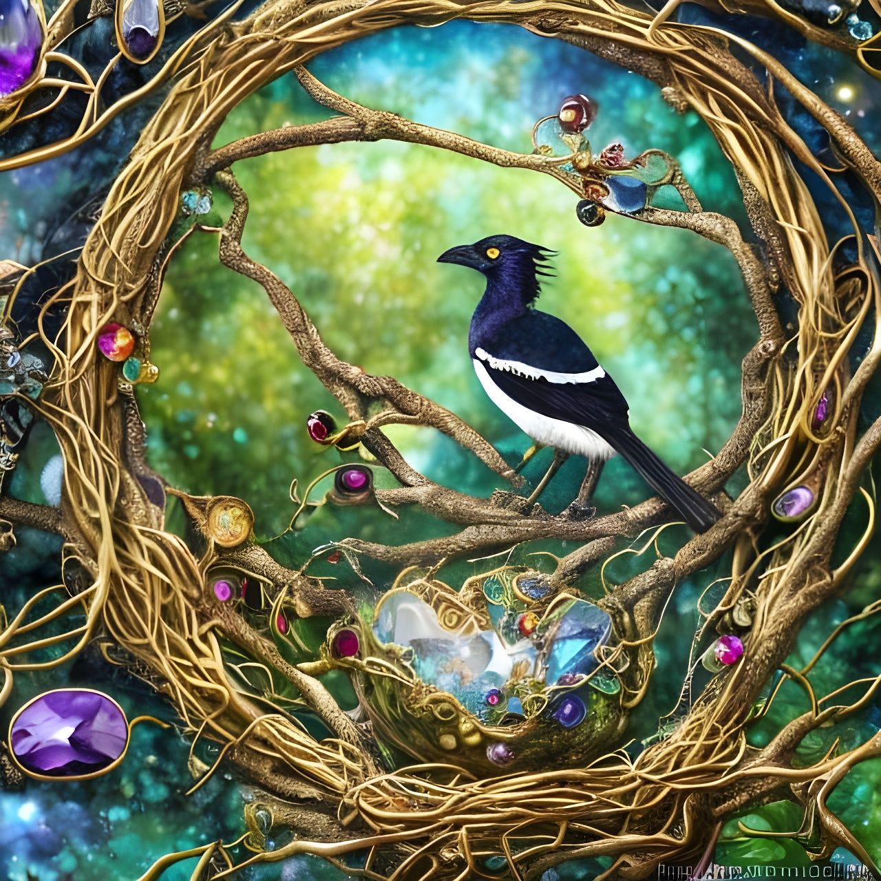 Magpie Nest Fairytale Illustration in Sunlight