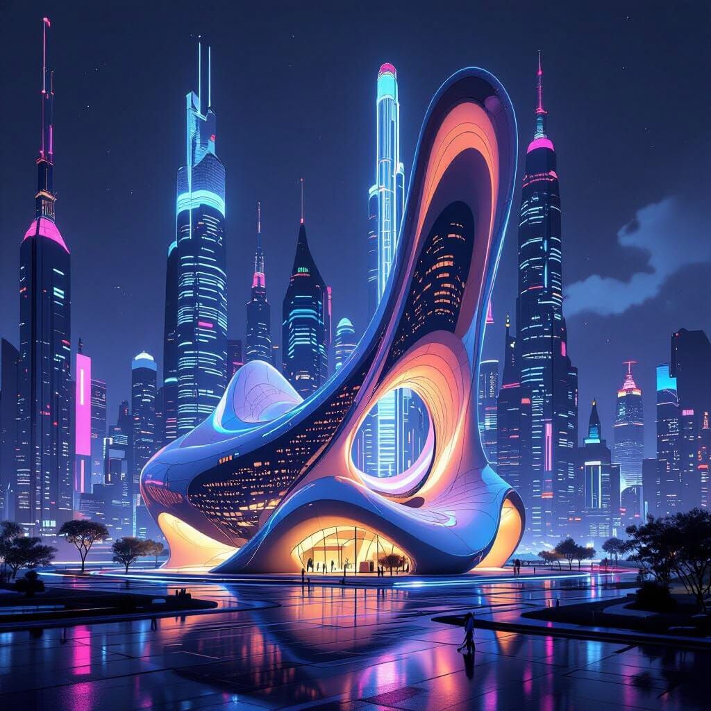 Futuristic Cityscape: Vibrant Sculpture in Organic Style