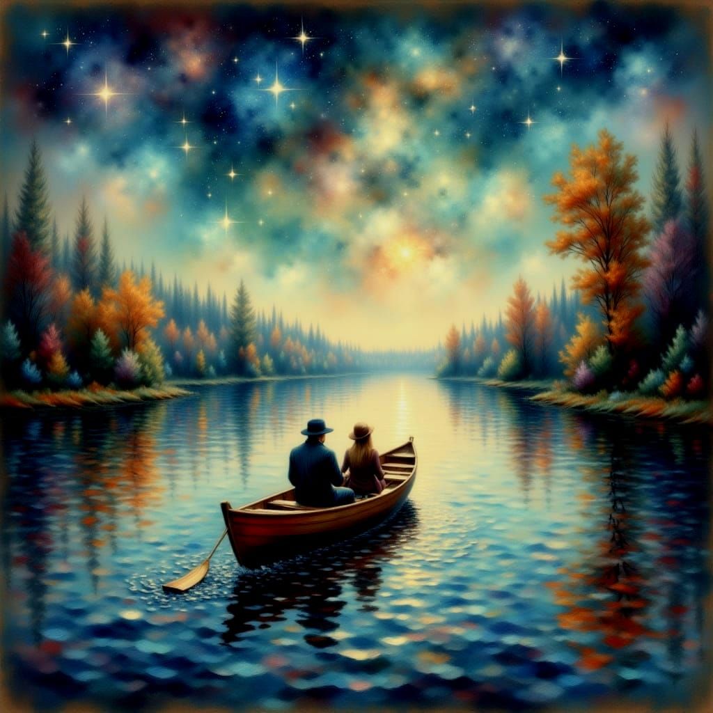 Ethereal Lake Scene with Reflected Stars