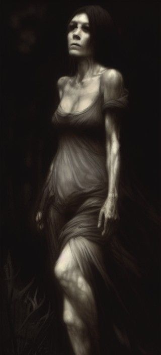 Sad Woman Running Through Dark Forest