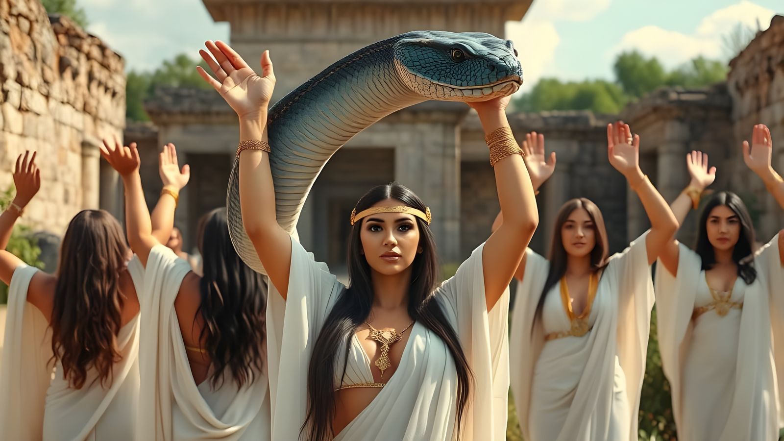 Ancient Sumerian Snake Goddess in Blue