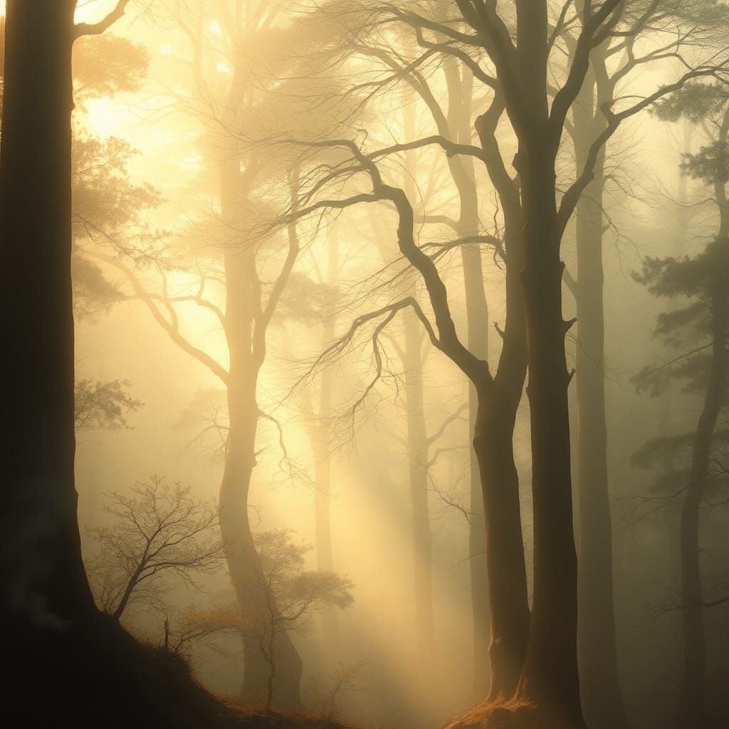 Enchanted Misty Forest Landscape in Fantasy Art Style