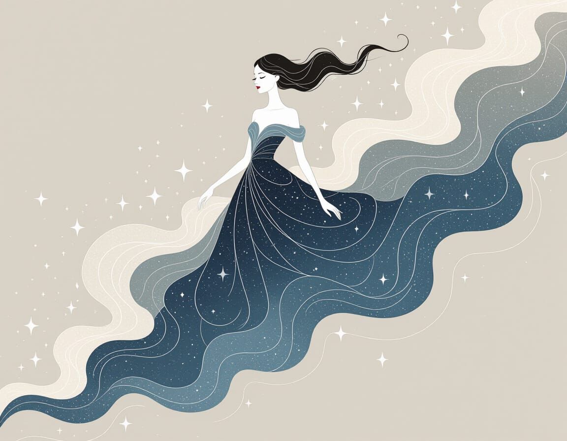 Ethereal Cloud Woman in Celestial Fashion Sketch Style