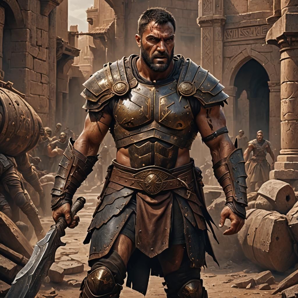 Rugged Gladiator Concept Art in Cinematic Style