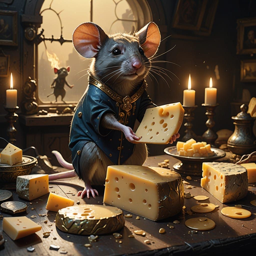 Regal Mouse Confronts Heroic Cheese in a Mournful, Gilded Wo...