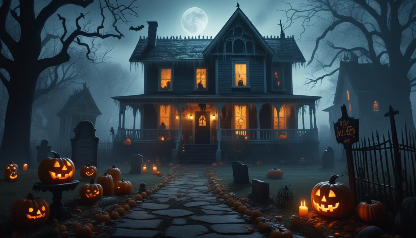 Cinematic Halloween Haunted House Art