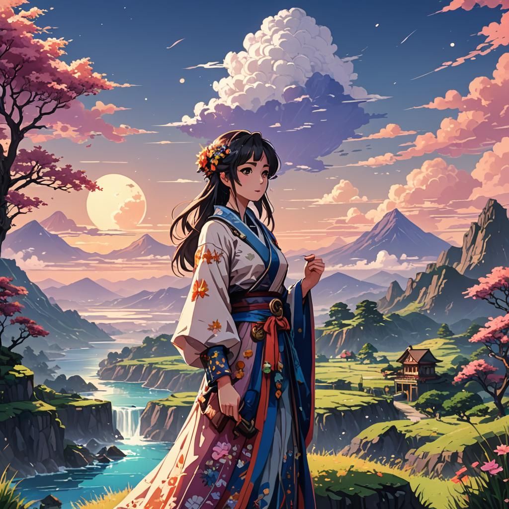 Anime Woman in Dreamy Landscape, 8k Concept Art