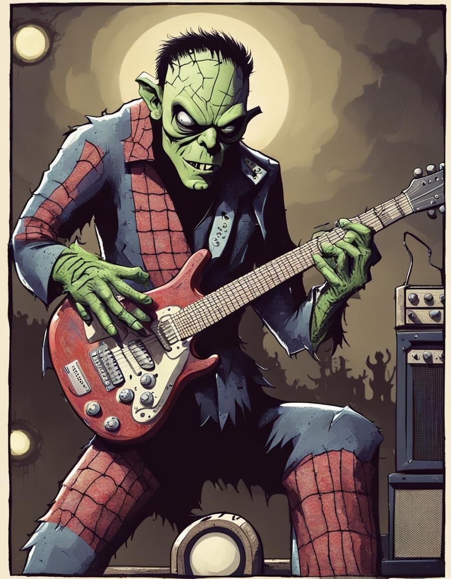 Frankenstein's Monster as Spiderman Rocks Concert