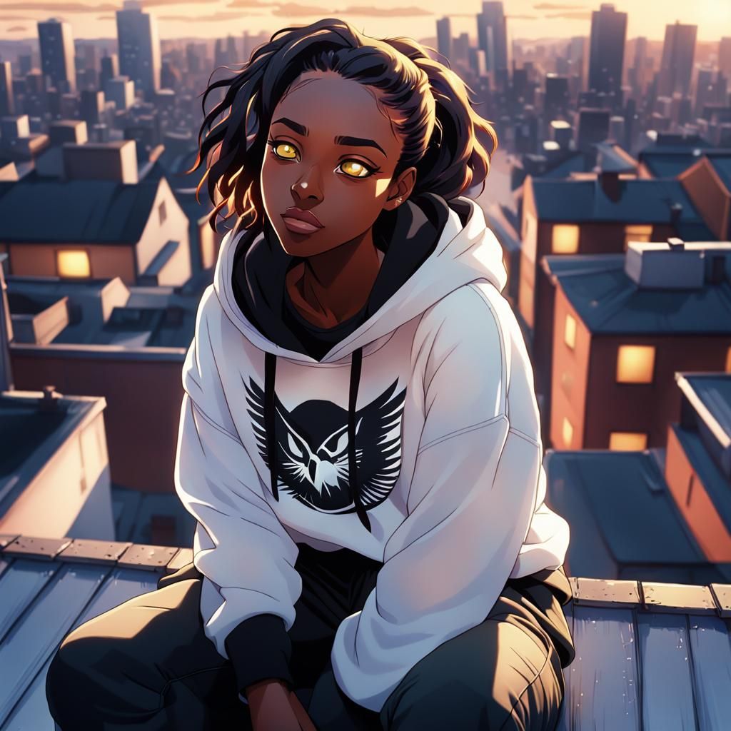 Anime Portrait of Girl on Rooftop in Studio Trigger Style