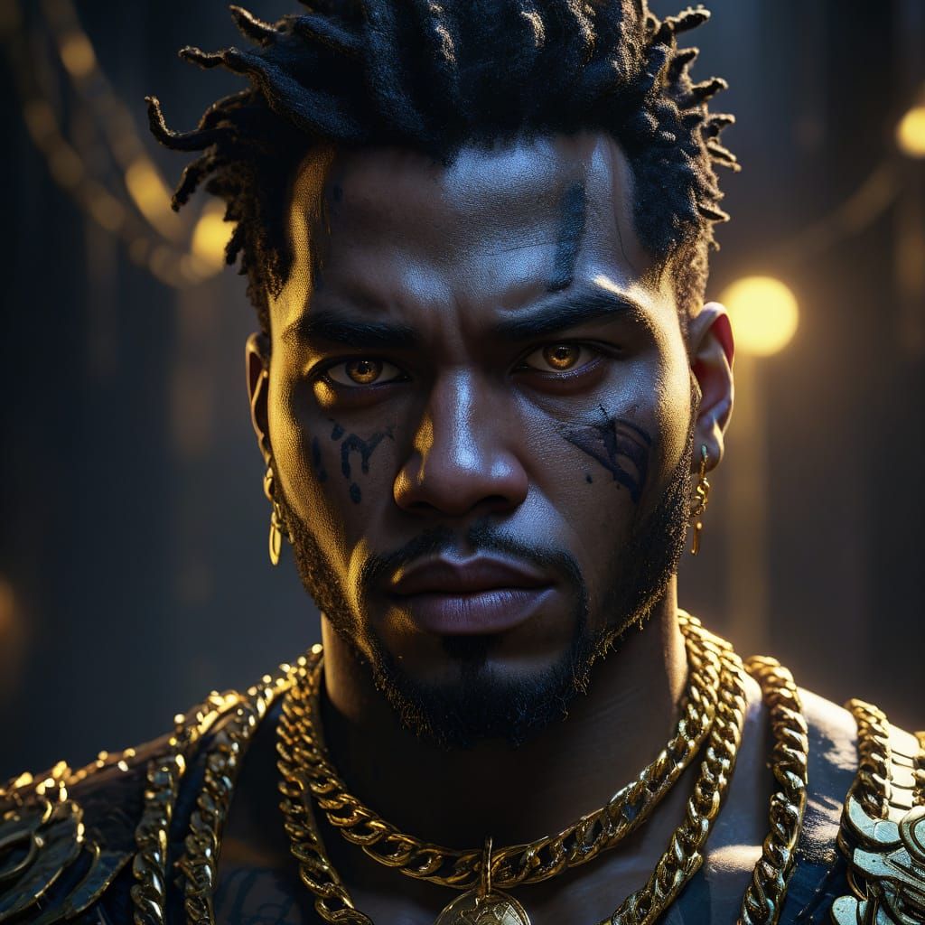 Confident Black Man with Gold Chains Digital Painting