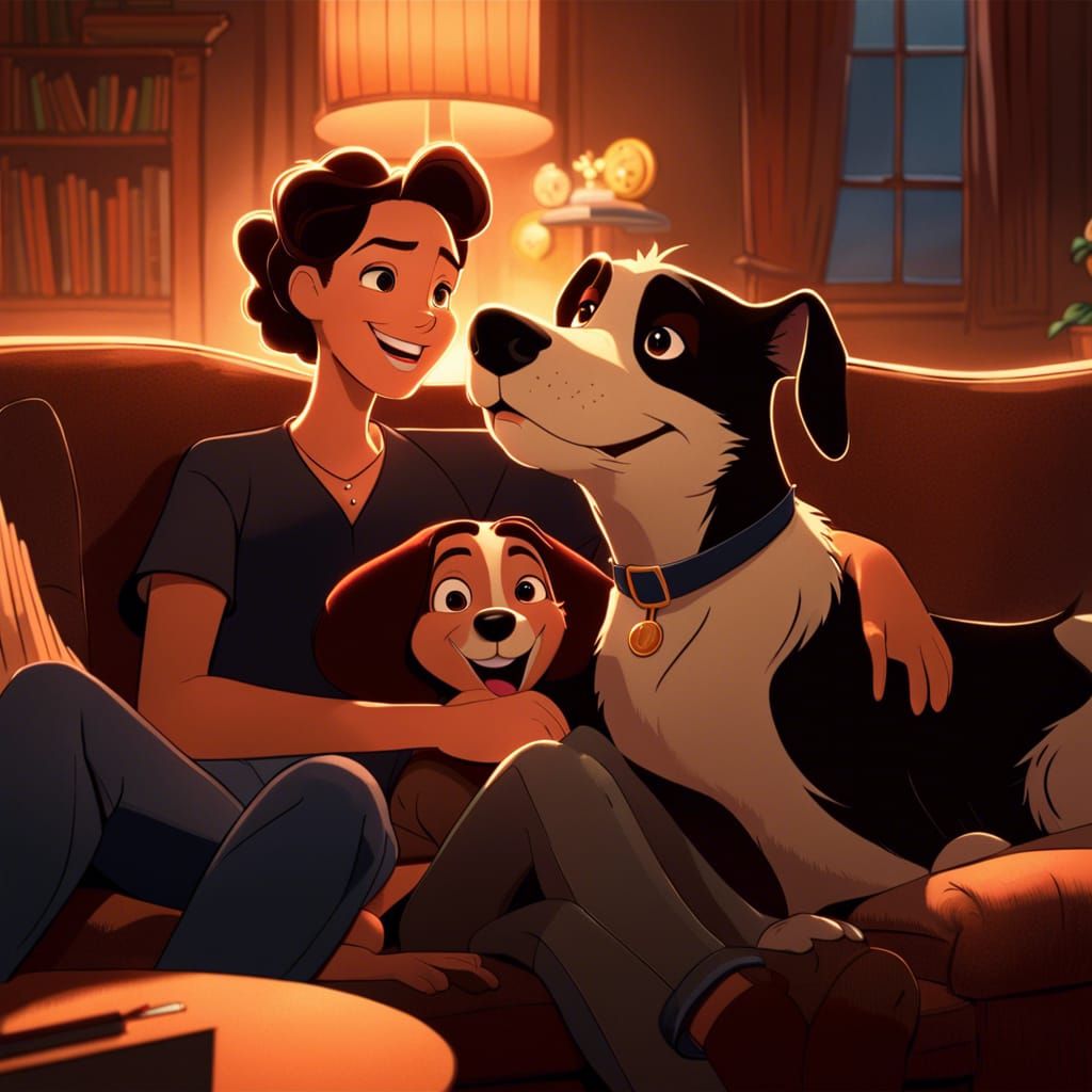 Grandfather and Dog in Anime Style