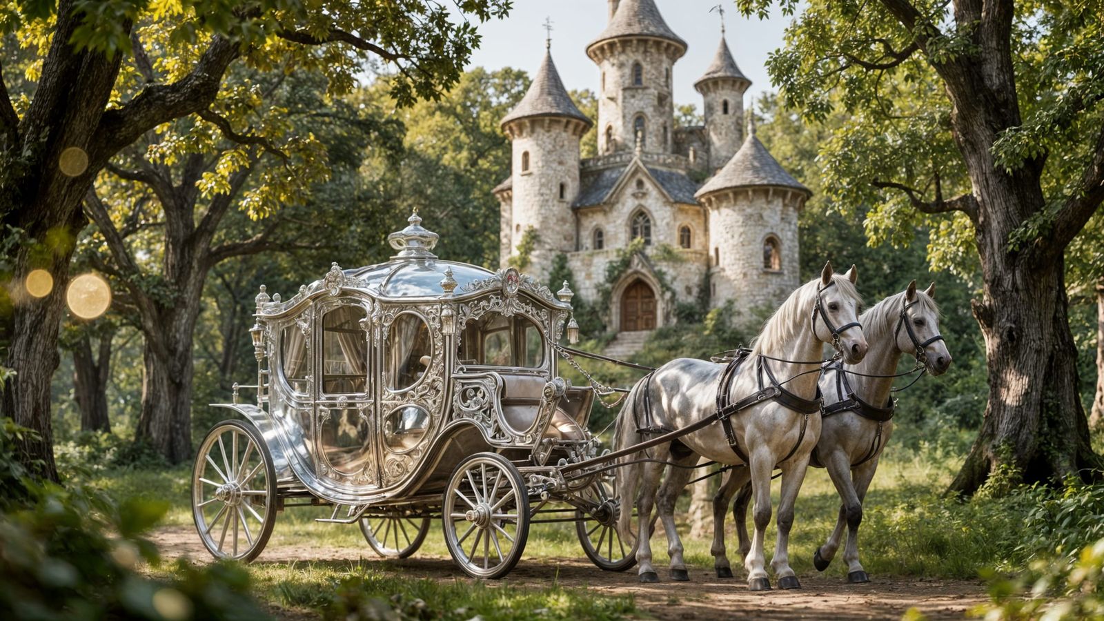 Antique Silver Carriage at Elven Castle in Oak Forest