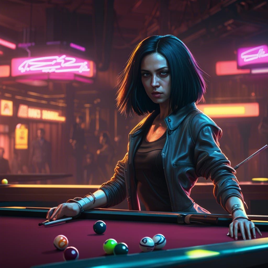 Alita Plays Billiards in Cyberpunk 2099