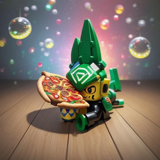 Rayquaza Lego Minifigure Eating Pizza, 3D Render