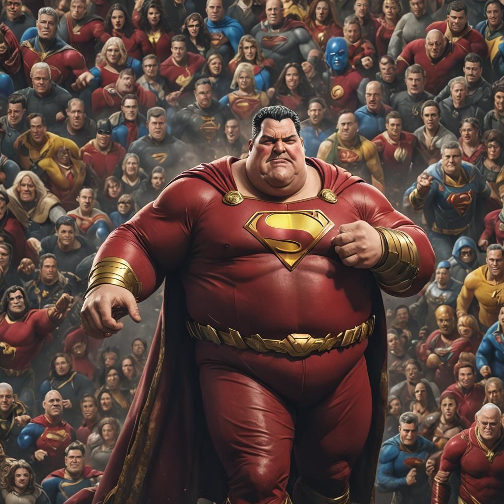 Obese Shazam Superhero in Hyperrealistic Digital Art
