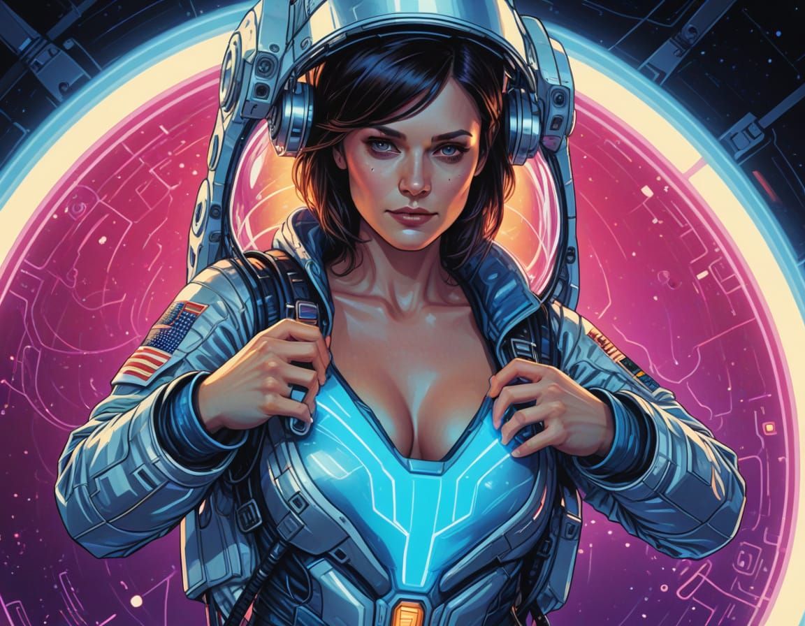 Morgan Webb Removes Her Space Suit in Vibrant Digital Art