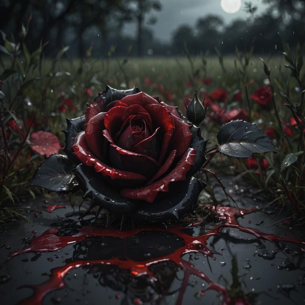 Crimson Rose with Dripping Blood Hue