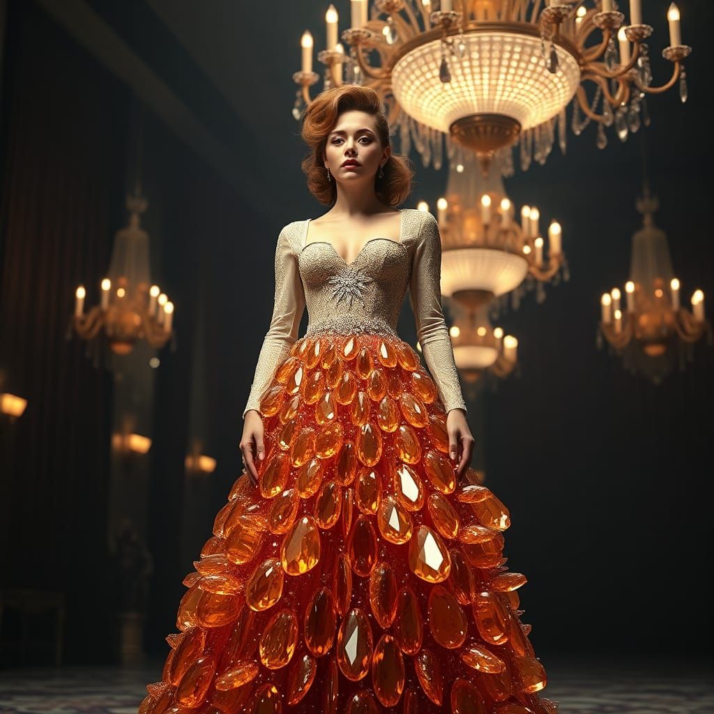 Opulent Ballroom: Woman in Crystal Stalactite Gown